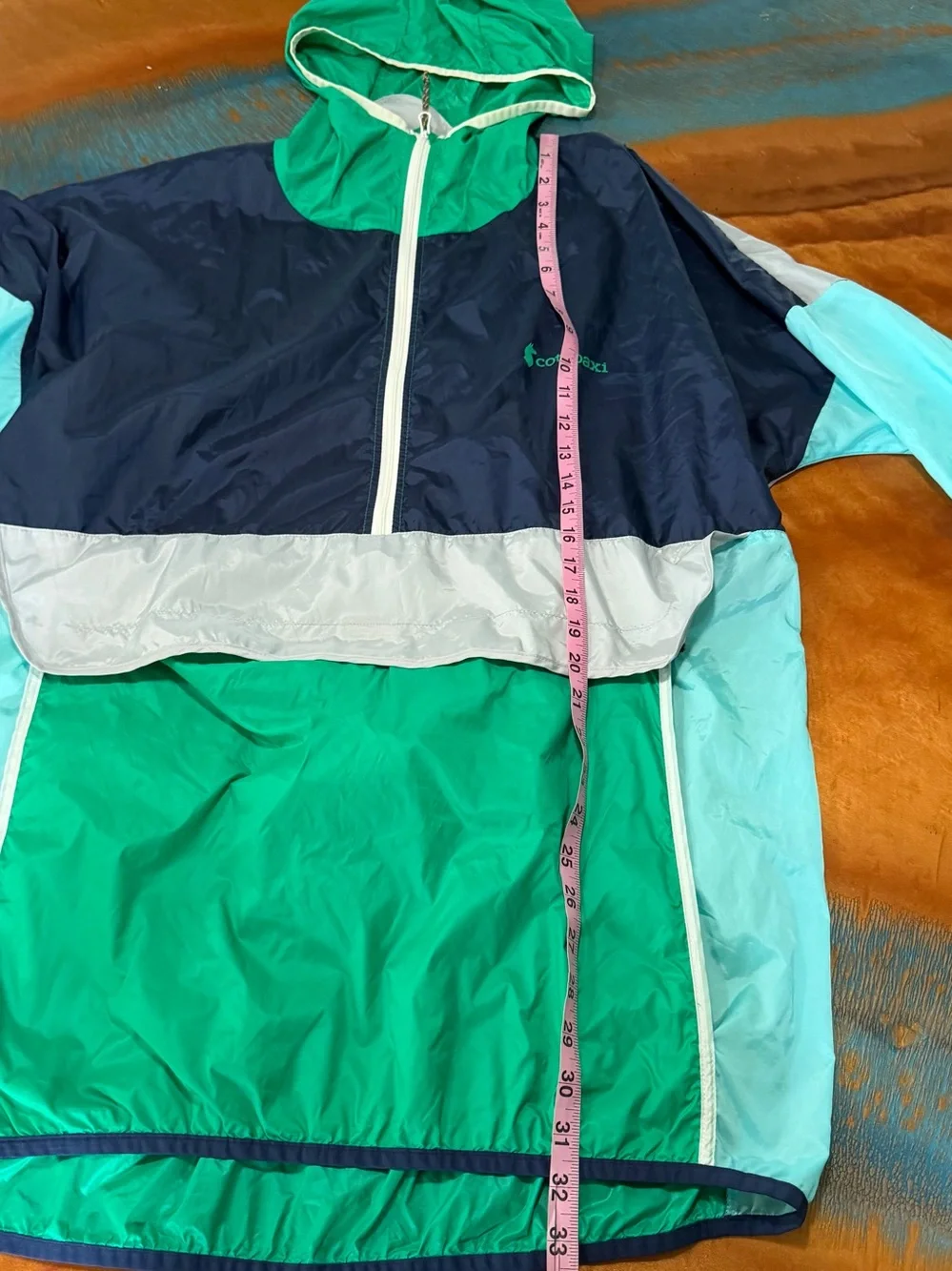 Cotopaxi Teca Windbreaker Packable lightweight Jacket White Green Blue XXL